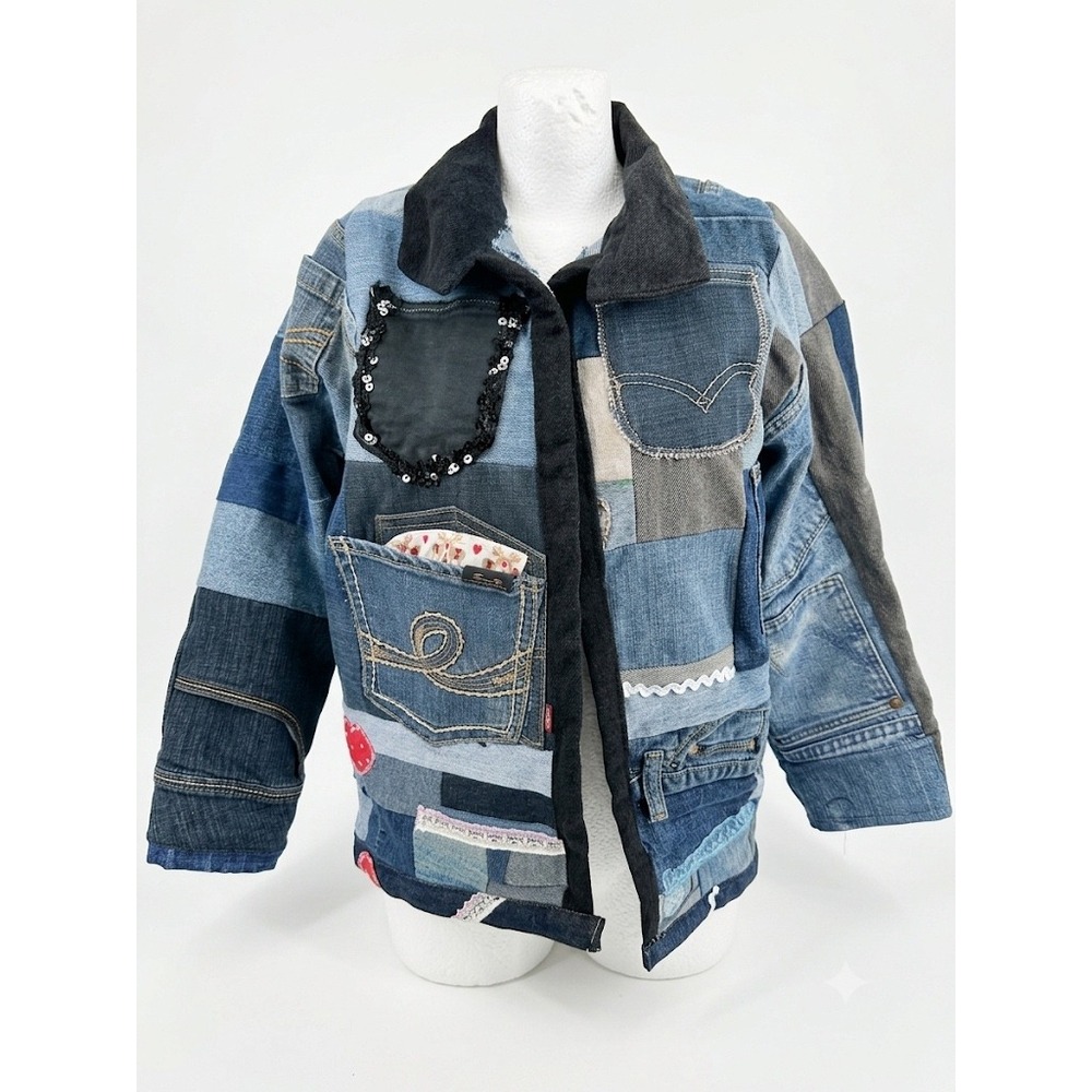 Reworked‎ Patchwork Denim Jacket  Custom Upcycled Wearable Art (M/L)